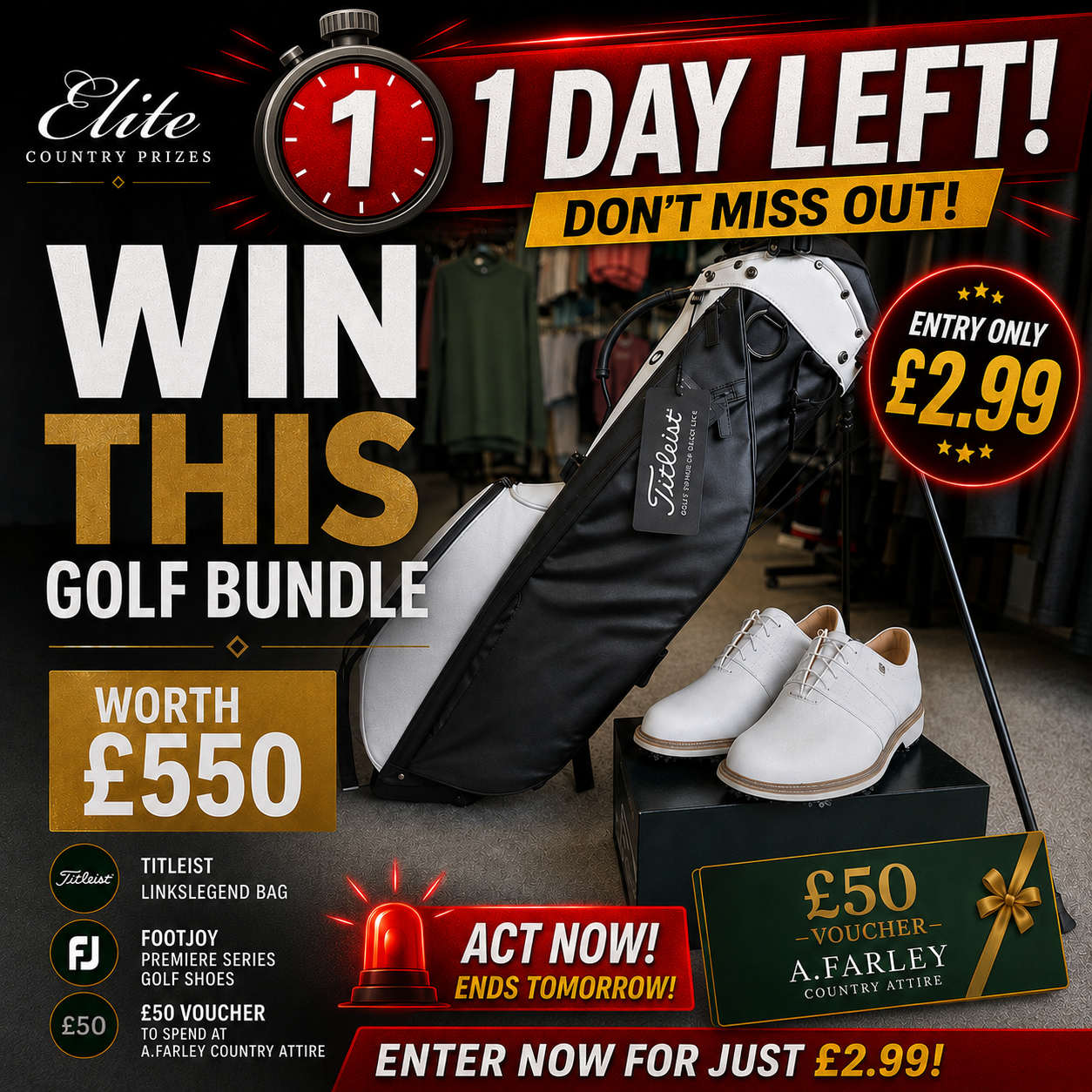 Won Titleist LinksLegend Golf Bag & FootJoy Premiere Shoes (Worth £550)